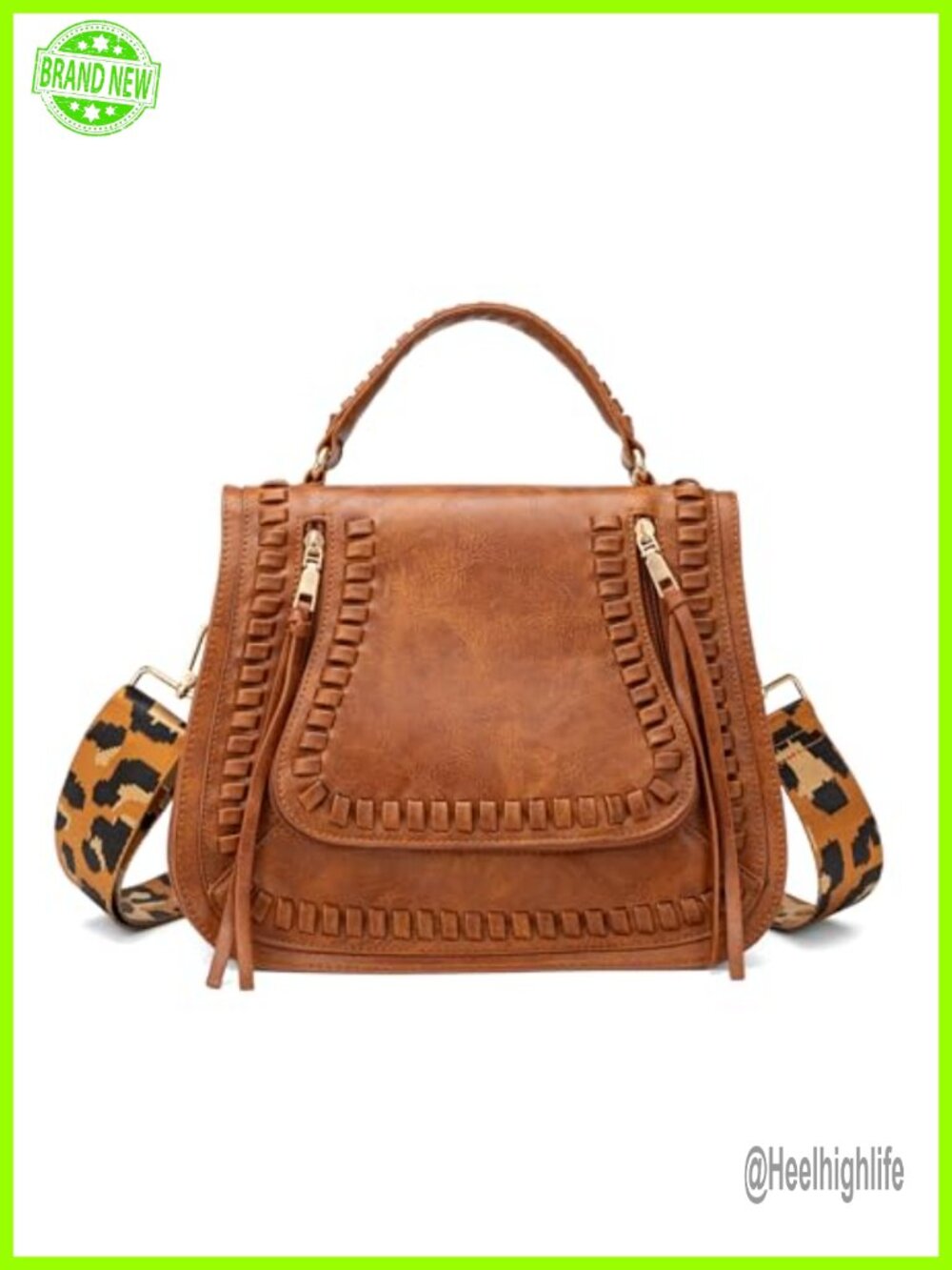 Faux Leather Satchel Crossbody Handbag Multi Pocket Braided Guitar Strap